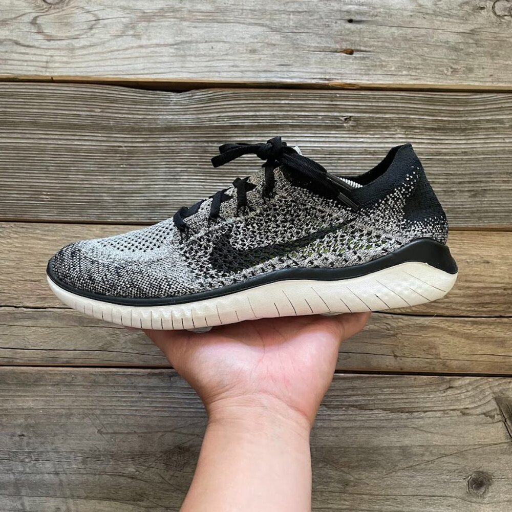 Women Size 8.5 Nike Free RN Flyknit 2018 Black White Running Shoe
